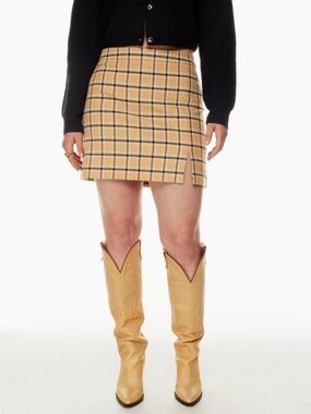 EUC Aritzia Wilfred Plaid Tan Patio Mini Skirt 6